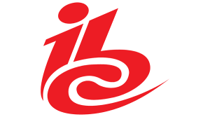 a red and white logo featuring a person in a wheelchair