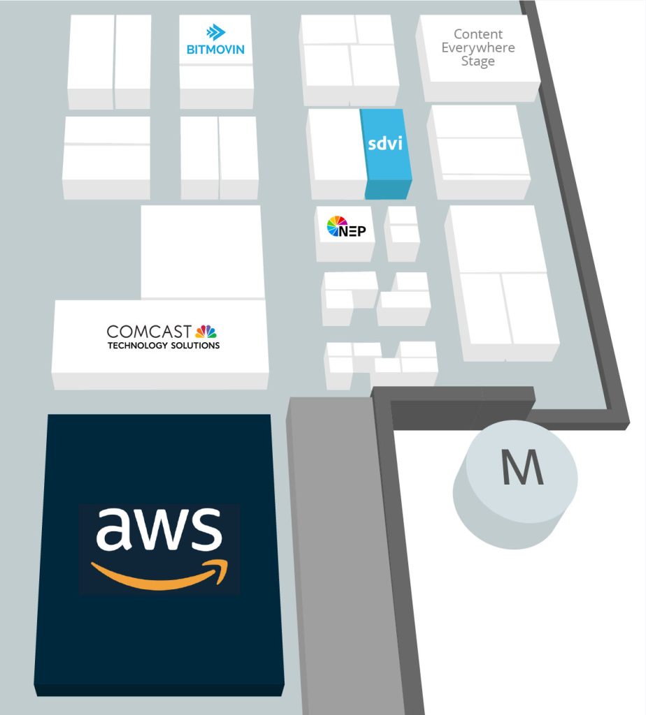 drawing of convention floorplan with boxes indicating separate vendor spaces. company logos overlaying five boxes