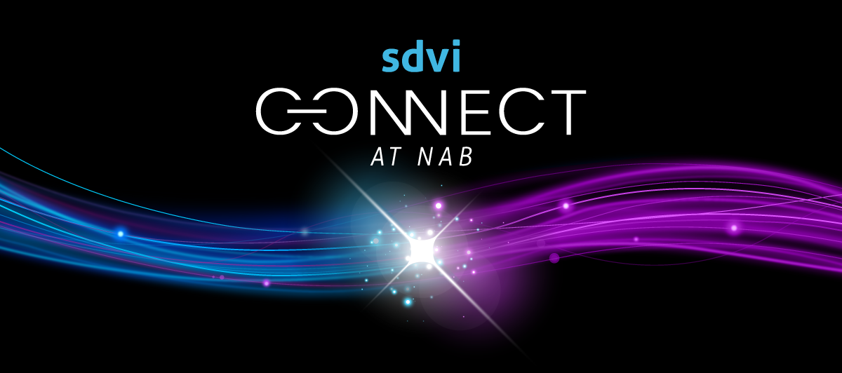 a dark backdrop featuring abstract purple and blue streaks, perfect for showcasing sdvi at NAB 2024