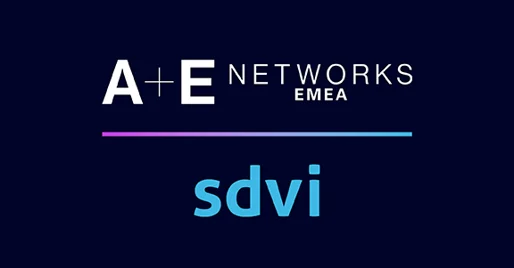 A Blue And White Logo With The Words AE Network For Media Supply Chain Transformation