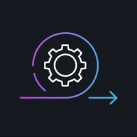 Line Drawing Of A Gear Wheel And An Arrow Representing Media Supply Chain Transformation