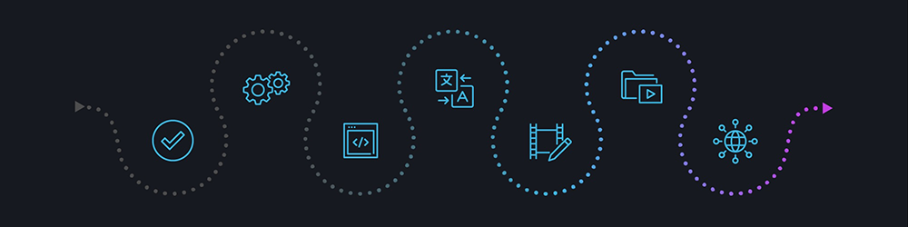 Black Background Featuring A Variety Of Icons Related To Media Supply Chain Transformation