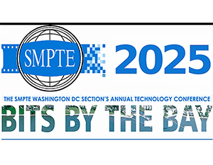 blue and white sign that says smpte bits by the bay 2025