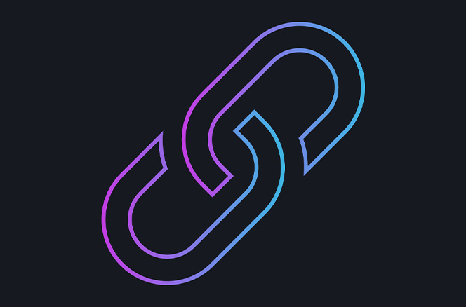 black background with a blue and pink link