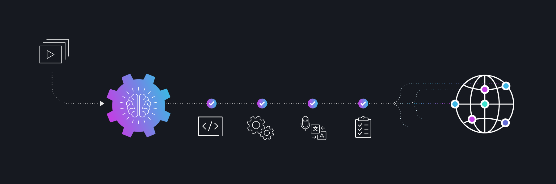 black background featuring a line of various objects