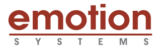 red and black logo featuring the words emotion systems