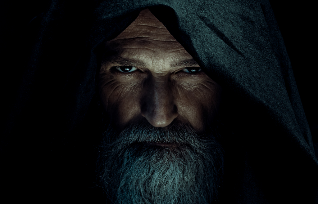 man with a beard and a hood on