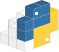 blue and yellow box sitting on top of a table