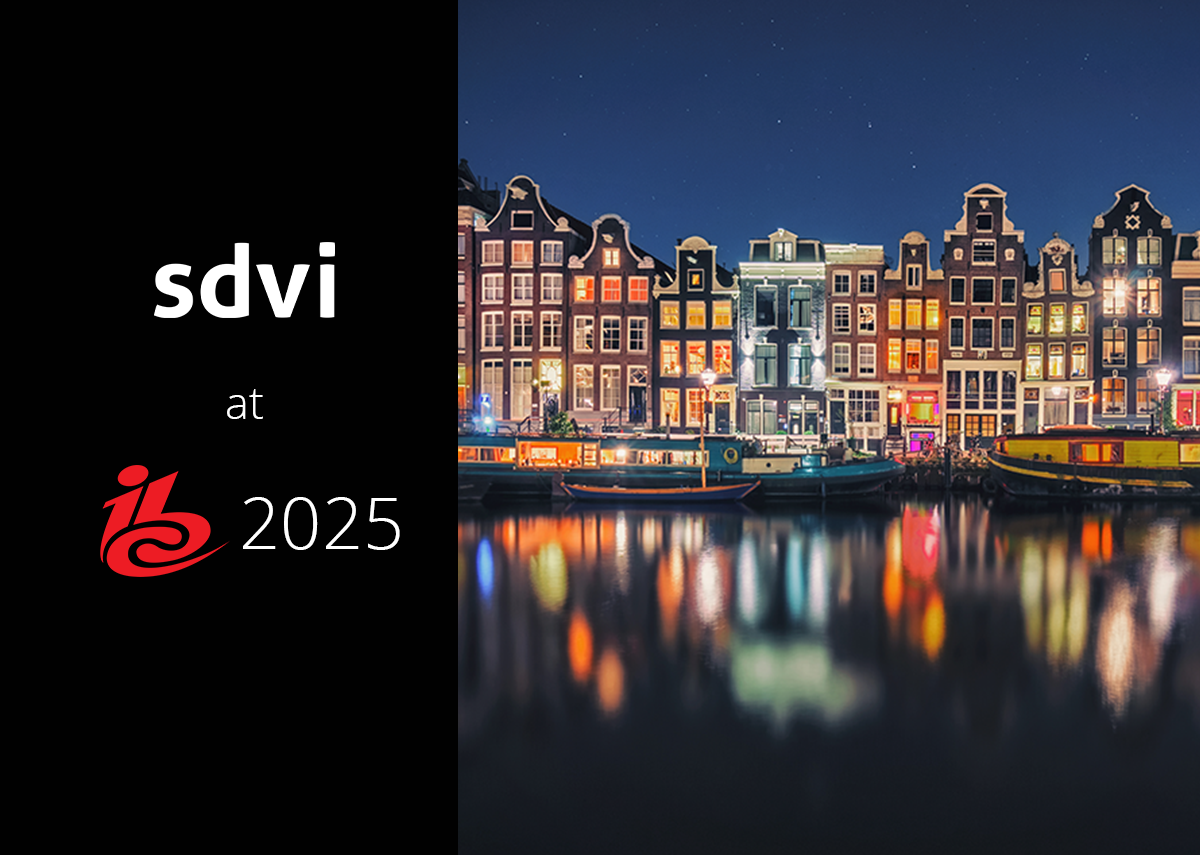 picture of a city at night with the words SDVI at NAB 2024 at the bottom