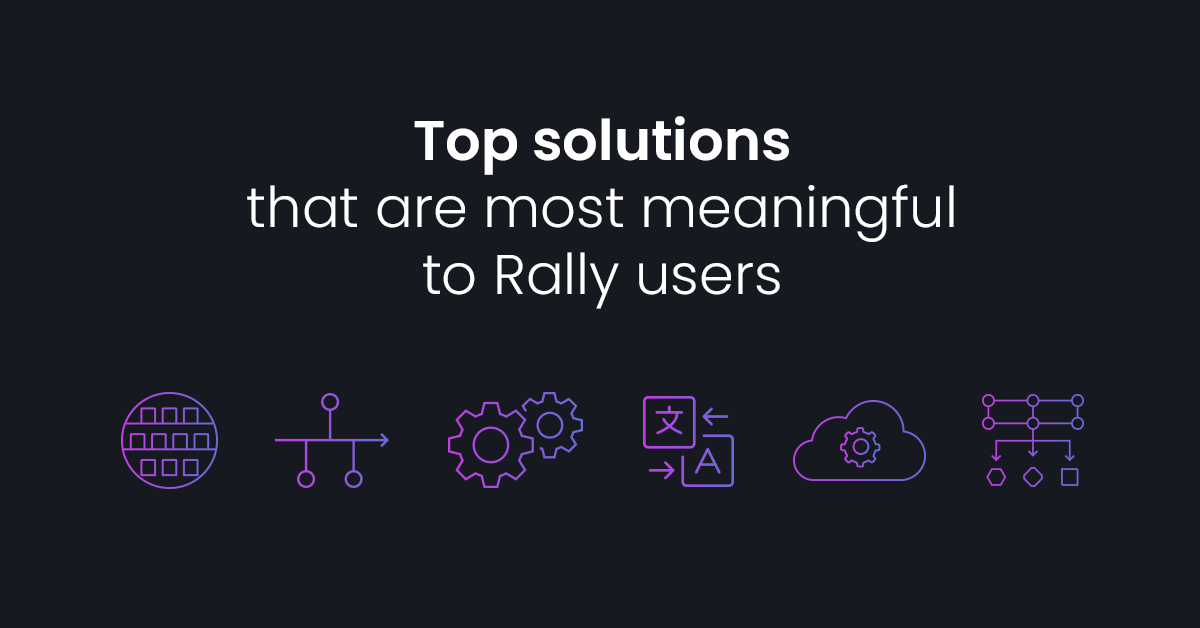 black background with a purple text that reads top solutions that are most meaningful to rally users