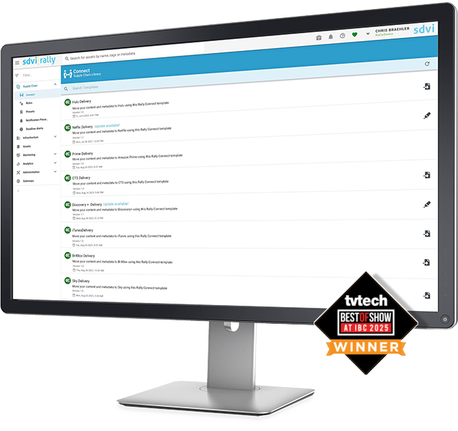 Screenshot of Rally Connect application with TvTech Best of Show Winner Award